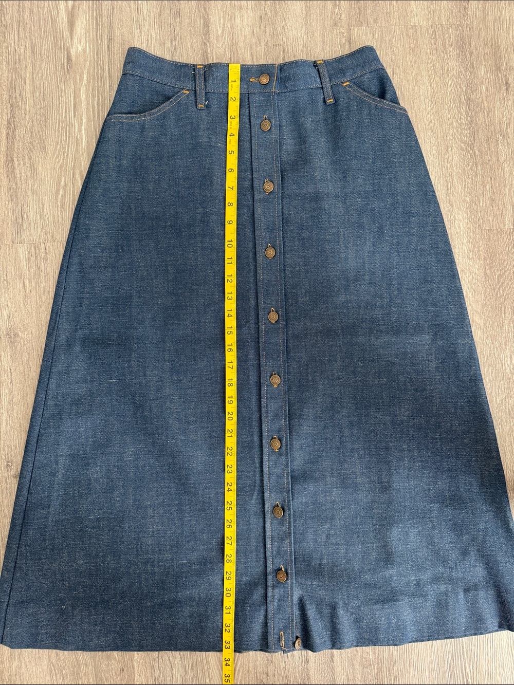 Vintage 1970s Levi's Orange Tab Medium Blue Button-Front A-Line Denim Skirt - Picture 10 of 16